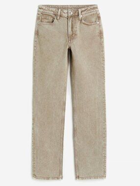 H&M Straight High Waist Ankle Jeans Beige